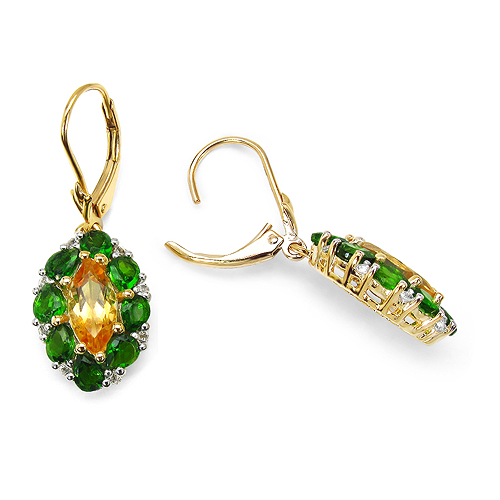 14K Yellow Gold Plated 4.72 Carat Genuine Citrine, Chrome Diopside & White Topaz .925 Sterling Silver Earrings