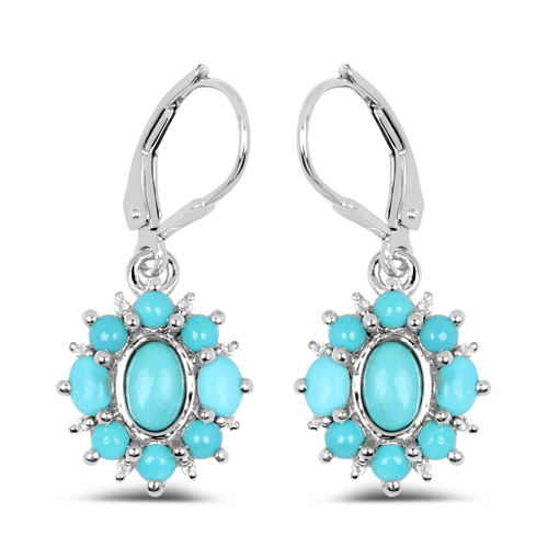 Earrings-3.26 Carat Genuine Turquoise and White Topaz .925 Sterling Silver Earrings