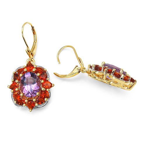 14K Yellow Gold Plated 8.14 Carat Genuine Amethyst & Citrine .925 Sterling Silver Earrings
