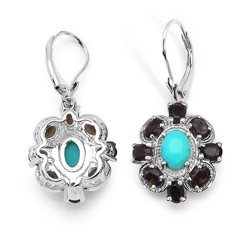 3.68 Carat Genuine Turquoise & Smoky Topaz .925 Sterling Silver Earrings
