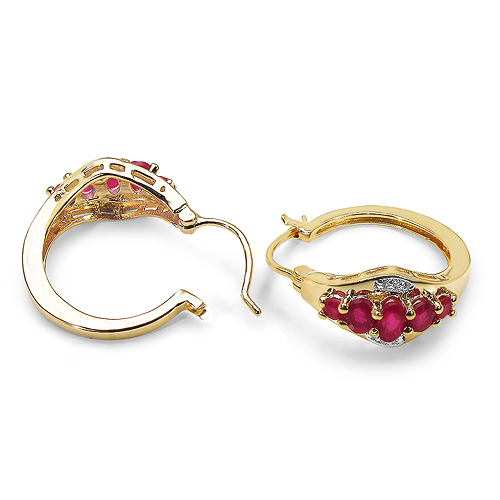 14K Yellow Gold Plated 1.88 Carat Genuine Glass Filled Ruby & White Topaz .925 Sterling Silver Earrings