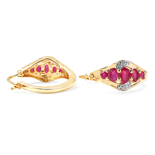 14K Yellow Gold Plated 1.88 Carat Genuine Glass Filled Ruby & White Topaz .925 Sterling Silver Earrings