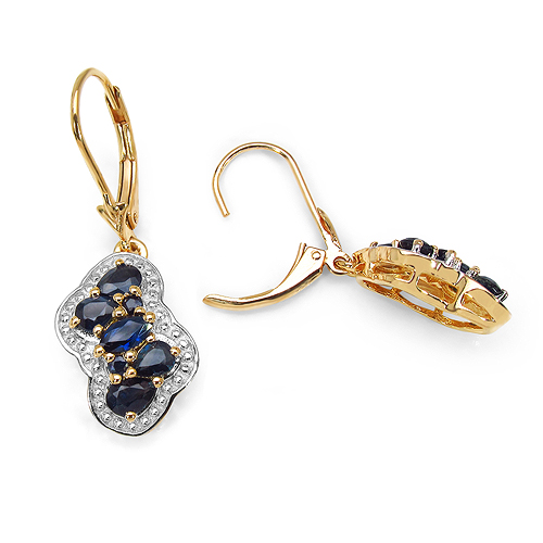 14K Yellow Gold Plated 2.12 Carat Genuine Blue Sapphire .925 Sterling Silver Earrings