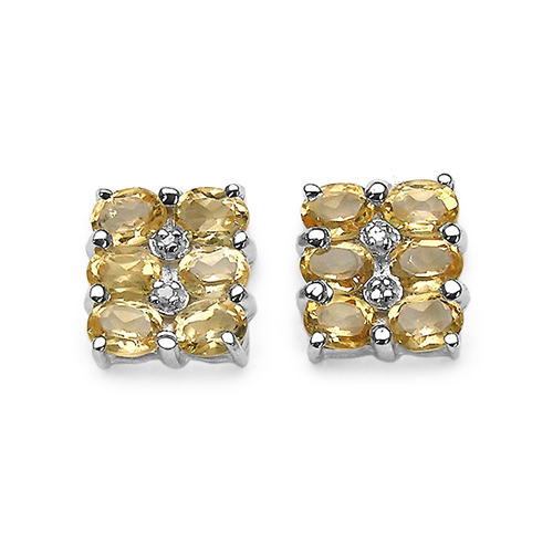 Citrine-1.94 Carat Genuine Citrine & White Diamond .925 Sterling Silver Earrings