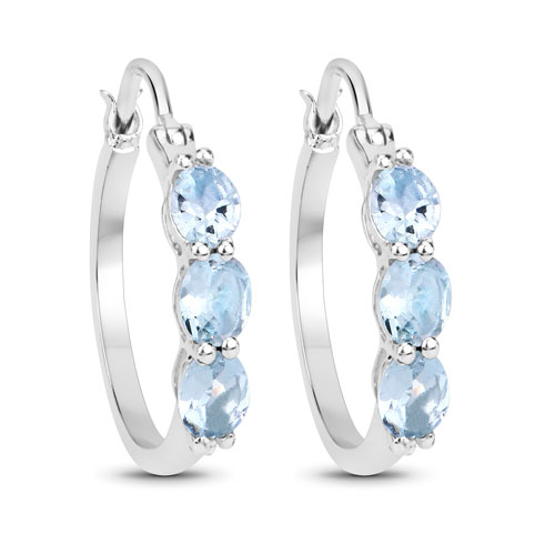 Earrings-1.75 Carat Genuine Aquamarine and White Diamond .925 Sterling Silver Earrings