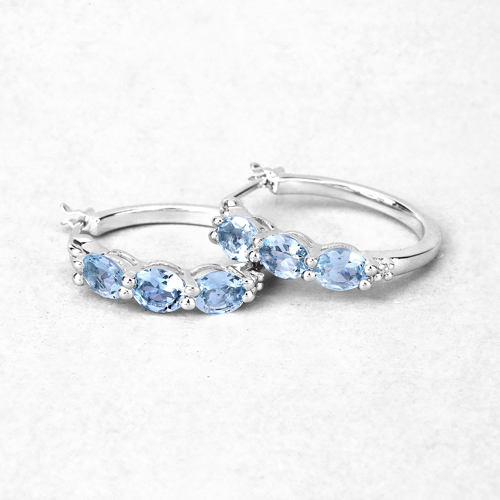 1.75 Carat Genuine Aquamarine and White Diamond .925 Sterling Silver Earrings