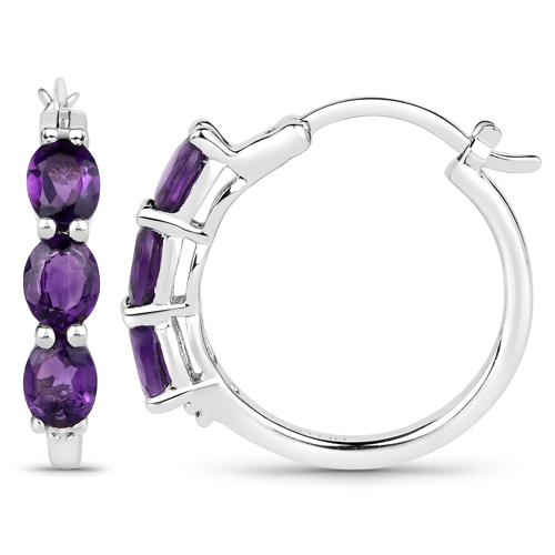 2.05 Carat Genuine Amethyst and White Diamond .925 Sterling Silver Earrings