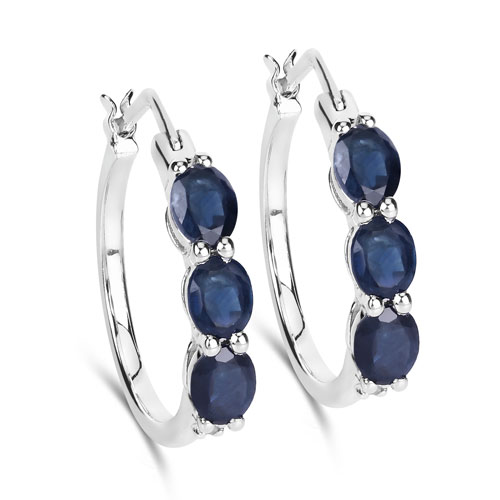 Earrings-2.05 Carat Genuine Blue Sapphire and White Diamond .925 Sterling Silver Earrings