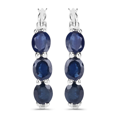 2.05 Carat Genuine Blue Sapphire and White Diamond .925 Sterling Silver Earrings