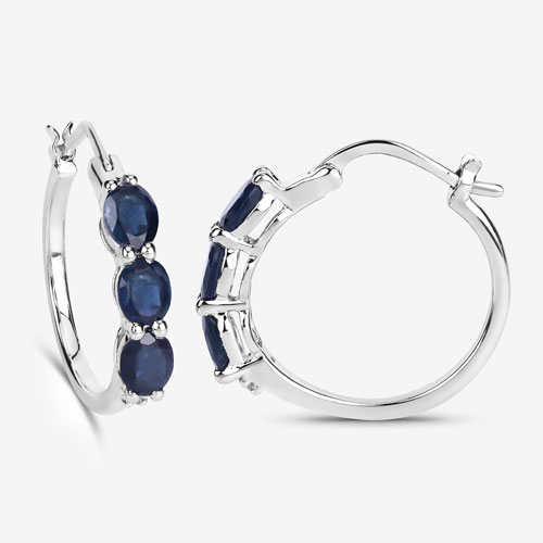 2.05 Carat Genuine Blue Sapphire and White Diamond .925 Sterling Silver Earrings