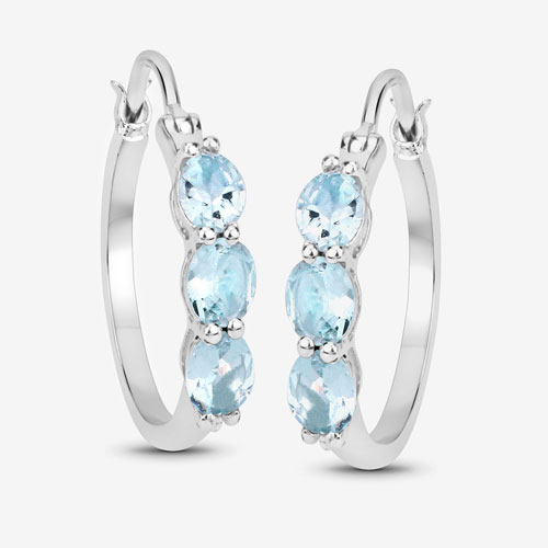 2.17 Carat Genuine Blue Topaz and White Diamond .925 Sterling Silver Earrings