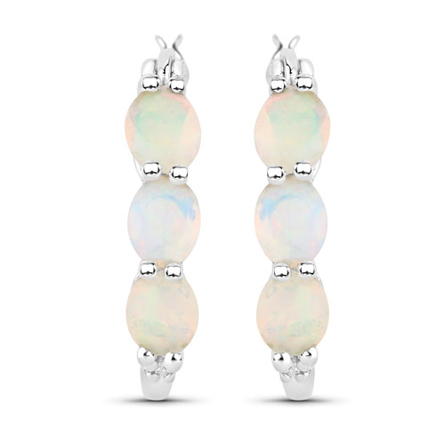 Opal-1.33 Carat Genuine Ethiopian Opal and Created White Sapphire .925 Sterling Silver Earrings