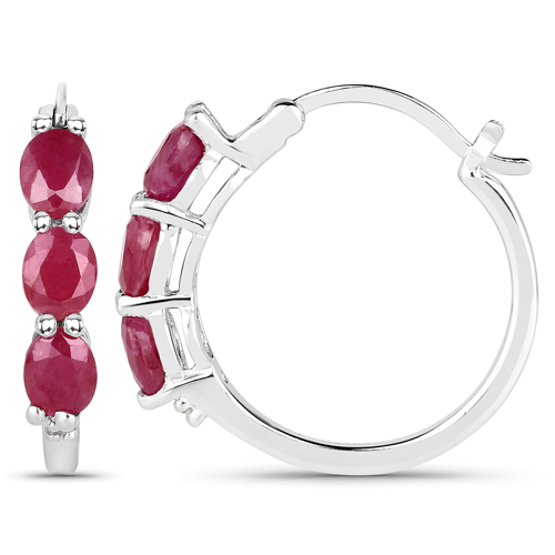 1.81 Carat Genuine Johnson Ruby and White Diamond .925 Sterling Silver Earrings