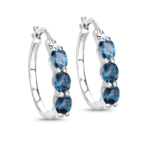 Earrings-2.41 Carat Genuine London Blue Topaz and White Diamond .925 Sterling Silver Earrings