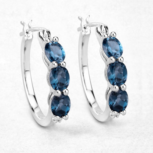 Earrings-2.41 Carat Genuine London Blue Topaz and White Diamond .925 Sterling Silver Earrings