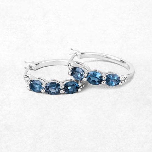 2.41 Carat Genuine London Blue Topaz and White Diamond .925 Sterling Silver Earrings