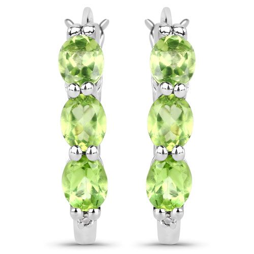 2.11 Carat Genuine Peridot and White Diamond .925 Sterling Silver Earrings