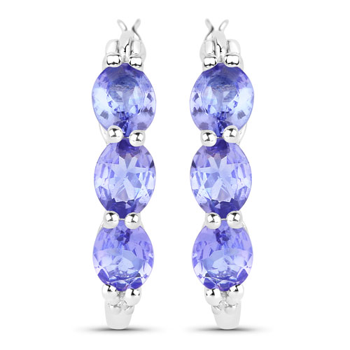 Earrings-1.99 Carat Genuine Tanzanite and Created White Sapphire .925 Sterling Silver Earrings