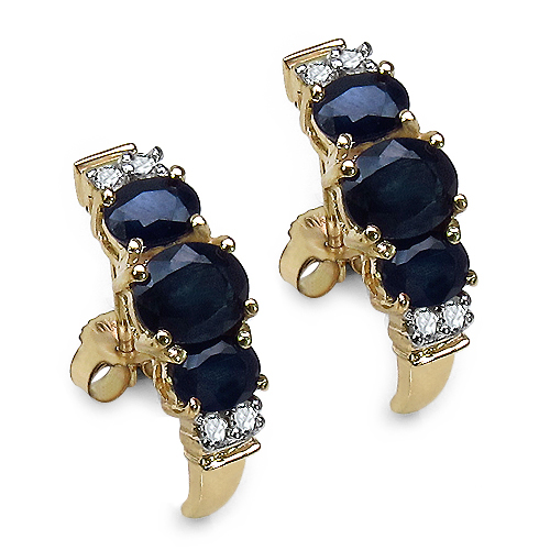 Earrings-1.54 Carat Genuine Blue Sapphire and White Diamond 10K Yellow Gold Earrings