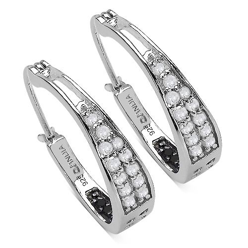 Earrings-0.69 Carat Genuine White Diamond & Black Diamond .925 Sterling Silver Earrings
