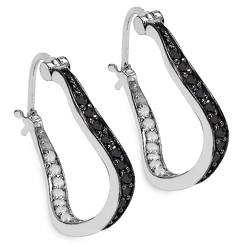 Earrings-0.48 Carat Genuine White Diamond & Black Diamond .925 Sterling Silver Earrings