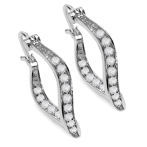 Earrings-0.48 Carat Genuine White Diamond .925 Sterling Silver Earrings