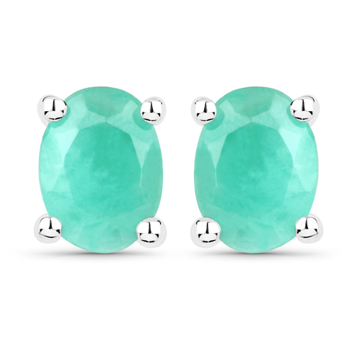 Emerald-1.10 Carat Genuine Emerald .925 Sterling Silver Earrings