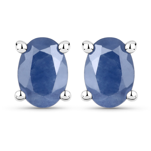 Earrings-1.60 Carat Genuine Blue Sapphire .925 Sterling Silver Earrings