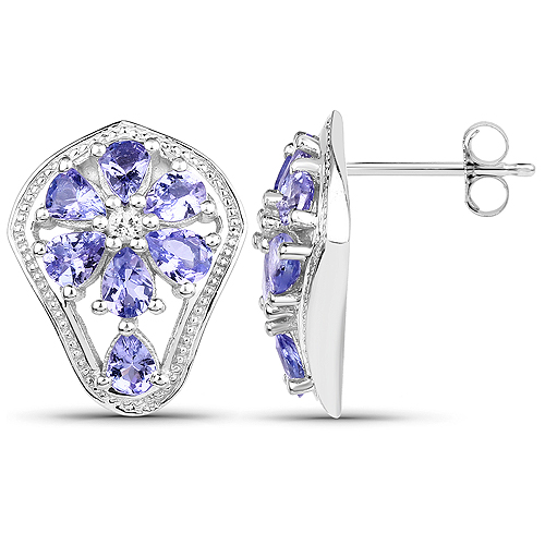2.04 Carat Genuine Tanzanite and White Topaz .925 Sterling Silver Earrings