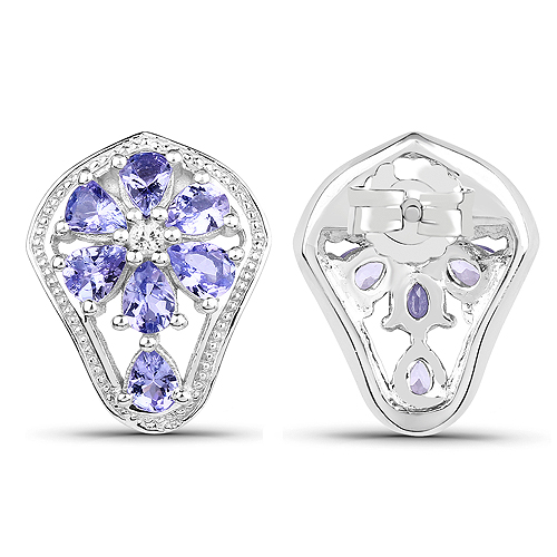 2.04 Carat Genuine Tanzanite and White Topaz .925 Sterling Silver Earrings