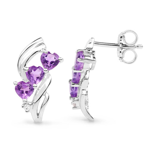 1.53 Carat Genuine Amethyst and White Topaz .925 Sterling Silver Earrings