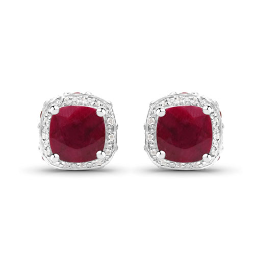 Earrings-6.08 Carat Dyed Ruby, Ruby and White Topaz .925 Sterling Silver Earrings