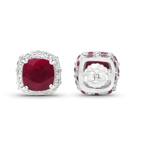 6.08 Carat Dyed Ruby, Ruby and White Topaz .925 Sterling Silver Earrings