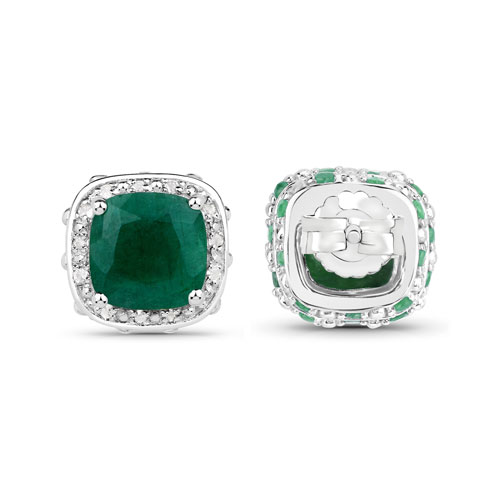 5.00 Carat Dyed Emerald, Emerald and White Topaz .925 Sterling Silver Earrings