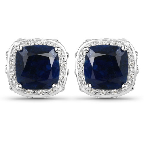 Earrings-6.52 Carat Dyed Sapphire, Blue Sapphire and White Topaz .925 Sterling Silver Earrings
