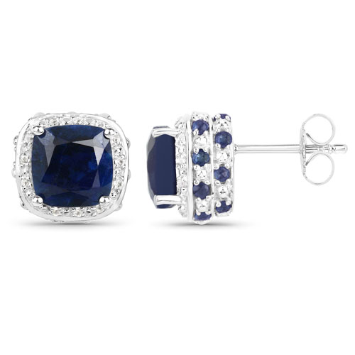 6.52 Carat Dyed Sapphire, Blue Sapphire and White Topaz .925 Sterling Silver Earrings