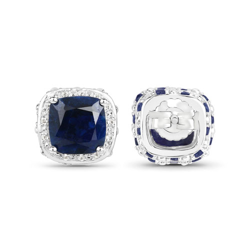 6.52 Carat Dyed Sapphire, Blue Sapphire and White Topaz .925 Sterling Silver Earrings