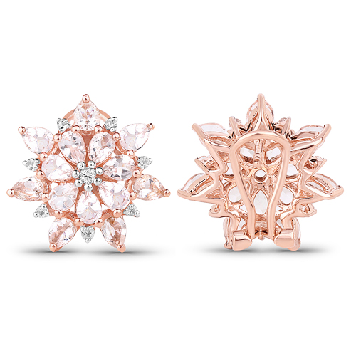 18K Rose Gold Plated 4.03 Carat Genuine Morganite and White Topaz .925 Sterling Silver Earrings