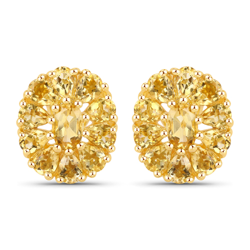 Citrine-18K Yellow Gold Plated 4.06 Carat Genuine Citrine .925 Sterling Silver Earrings