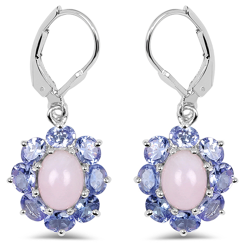 Opal-4.92 Carat Genuine Pink Opal & Tanzanite .925 Sterling Silver Earrings