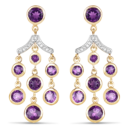 Amethyst-14K Yellow Gold Plated 6.95 Carat Genuine Amethyst and White Topaz .925 Sterling Silver Earrings
