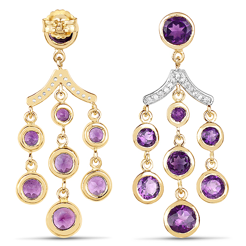 14K Yellow Gold Plated 6.95 Carat Genuine Amethyst and White Topaz .925 Sterling Silver Earrings