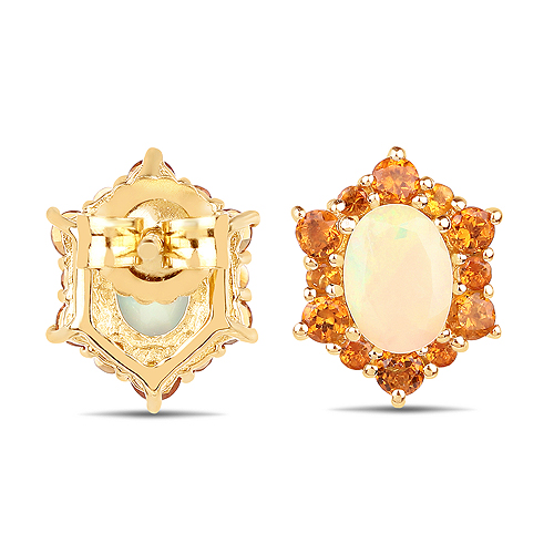 14K Yellow Gold Plated 1.52 Carat Genuine Ethiopian Opal and Citrine .925 Sterling Silver Earrings