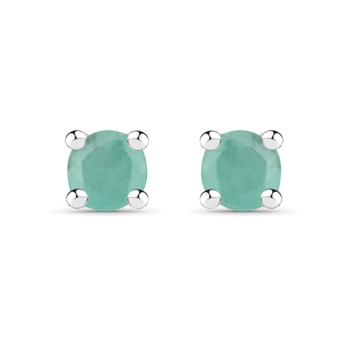 Emerald-14K White Gold Plated 0.16 Carat Genuine Emerald .925 Sterling Silver Earrings