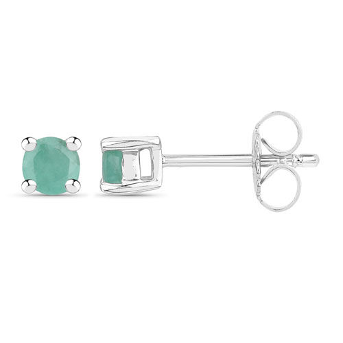 14K White Gold Plated 0.16 Carat Genuine Emerald .925 Sterling Silver Earrings
