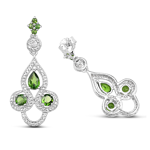 2.28 Carat Genuine Chrome Diopside and White Topaz .925 Sterling Silver Earrings