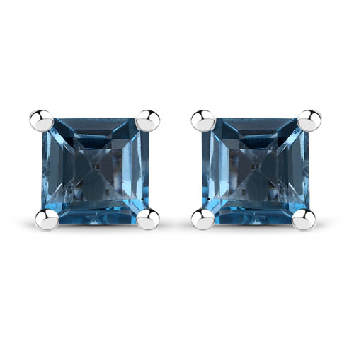 Earrings-0.84 Carat Genuine London Blue Topaz .925 Sterling Silver Earrings