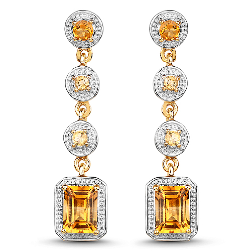 14K Yellow Gold Plated 2.40 Carat Genuine Citrine .925 Sterling Silver Earrings