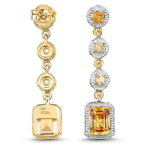 14K Yellow Gold Plated 2.40 Carat Genuine Citrine .925 Sterling Silver Earrings