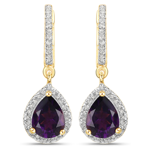 Amethyst-18K Yellow Gold Plated 2.29 Carat Genuine Amethyst and White Topaz .925 Sterling Silver Earrings